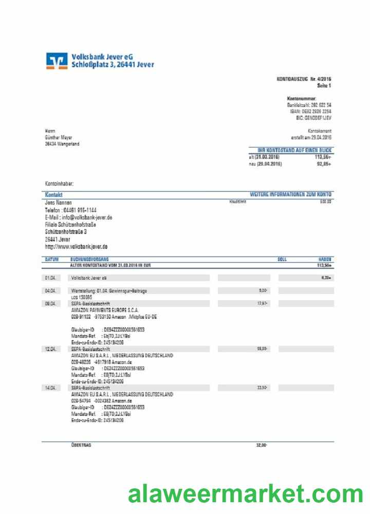 Germany Sparkasse Miltenberg-Obernburg bank statement template, Word and PDF format